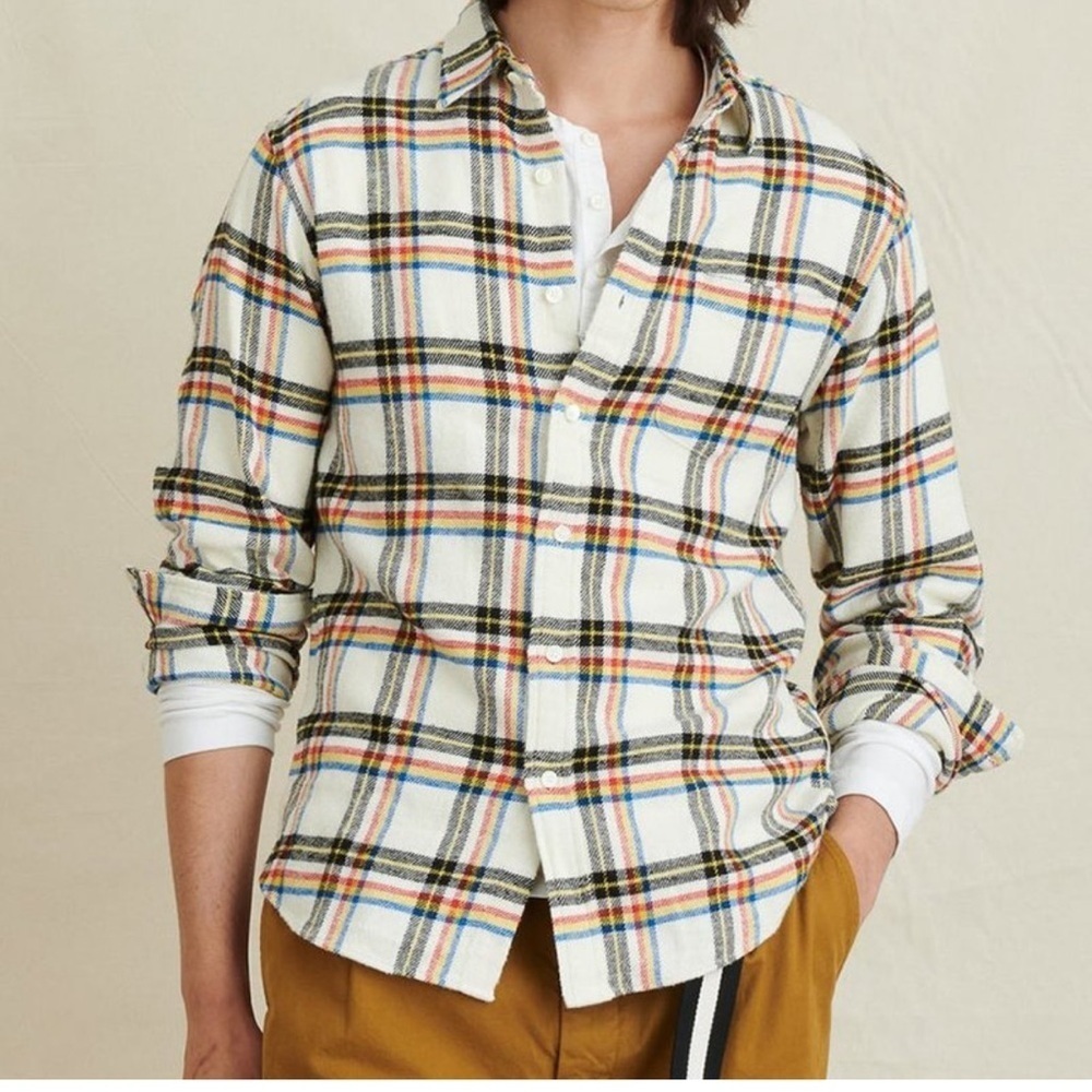 Alex Mill Plaid Flannel Cotton Button shirt sz XL ecru multi
